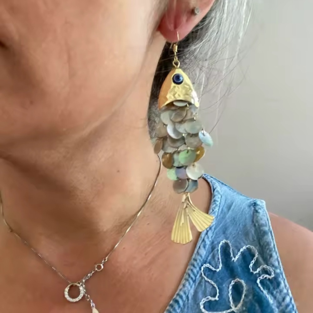 Gold Fish Shell Earrings